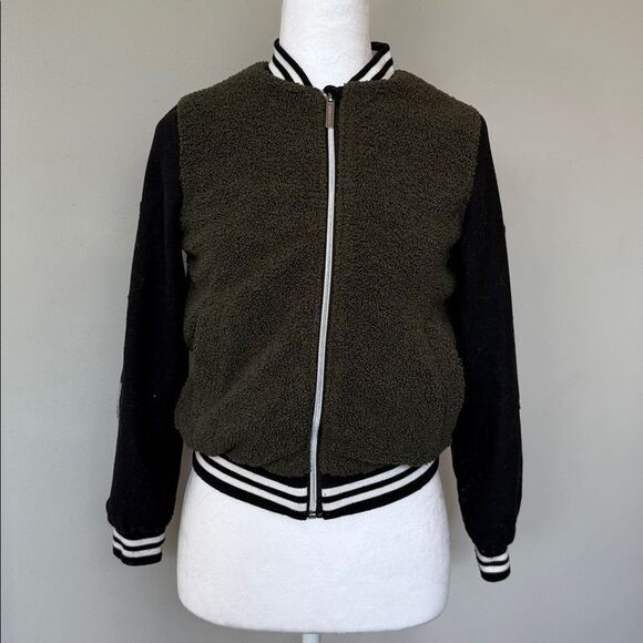 Limited Too Olive Army green and Black Varsity Jacket with sequins Stars - Picture 2 of 8